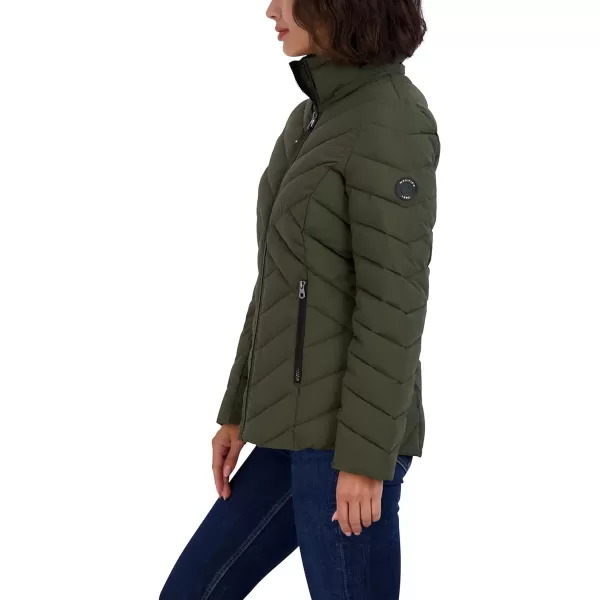 Nautica Womens Short Stretch Lightweight Puffer Jacket with Removeable HoodMilitary Green