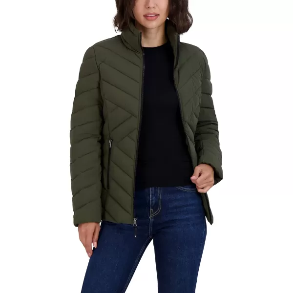 Nautica Womens Short Stretch Lightweight Puffer Jacket with Removeable HoodMilitary Green