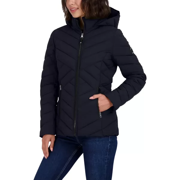 Nautica Womens Short Stretch Lightweight Puffer Jacket with Removeable HoodNavy Seas