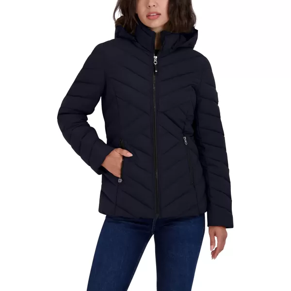 Nautica Womens Short Stretch Lightweight Puffer Jacket with Removeable HoodNavy Seas