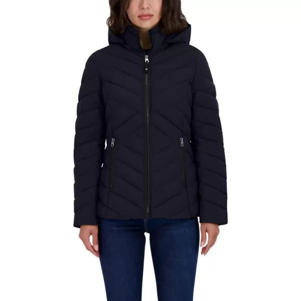 Nautica Womens Short Stretch Lightweight Puffer Jacket with Removeable HoodNavy Seas