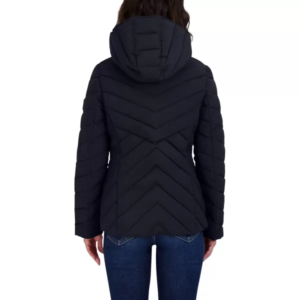 Nautica Womens Short Stretch Lightweight Puffer Jacket with Removeable HoodNavy Seas