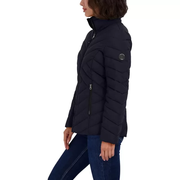 Nautica Womens Short Stretch Lightweight Puffer Jacket with Removeable HoodNavy Seas