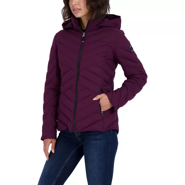 Nautica Womens Short Stretch Lightweight Puffer Jacket with Removeable HoodPurple Tulip