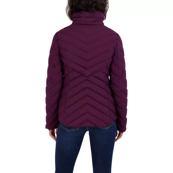 Nautica Womens Short Stretch Lightweight Puffer Jacket with Removeable HoodPurple Tulip