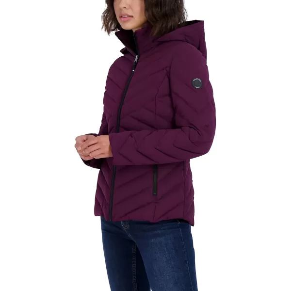 Nautica Womens Short Stretch Lightweight Puffer Jacket with Removeable HoodPurple Tulip