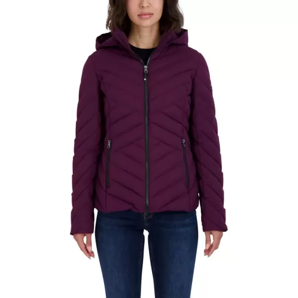 Nautica Womens Short Stretch Lightweight Puffer Jacket with Removeable HoodPurple Tulip