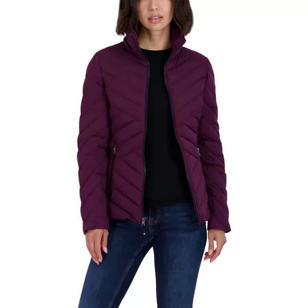 Nautica Womens Short Stretch Lightweight Puffer Jacket with Removeable HoodPurple Tulip