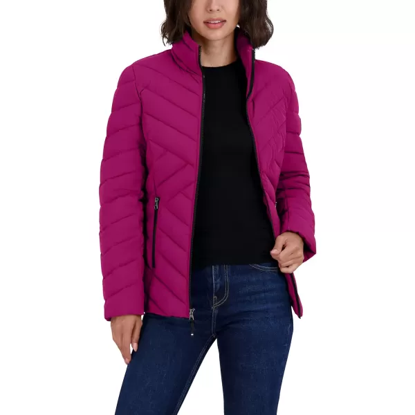 Nautica Womens Short Stretch Lightweight Puffer Jacket with Removeable HoodRaspberry