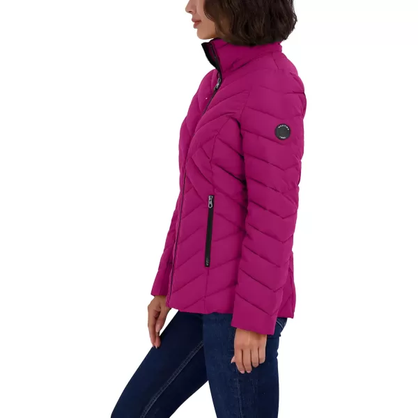 Nautica Womens Short Stretch Lightweight Puffer Jacket with Removeable HoodRaspberry