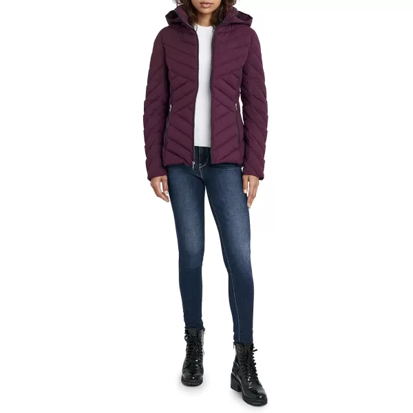 Nautica Womens Short Stretch Lightweight Puffer Jacket with Removeable HoodVintage Purple Tulip