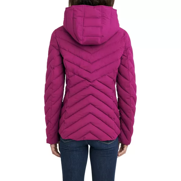 Nautica Womens Short Stretch Lightweight Puffer Jacket with Removeable HoodVintage Raspberry