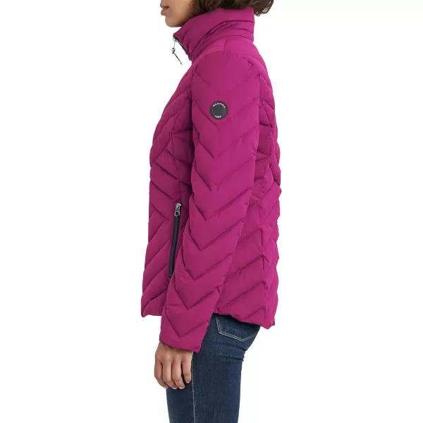 Nautica Womens Short Stretch Lightweight Puffer Jacket with Removeable HoodVintage Raspberry