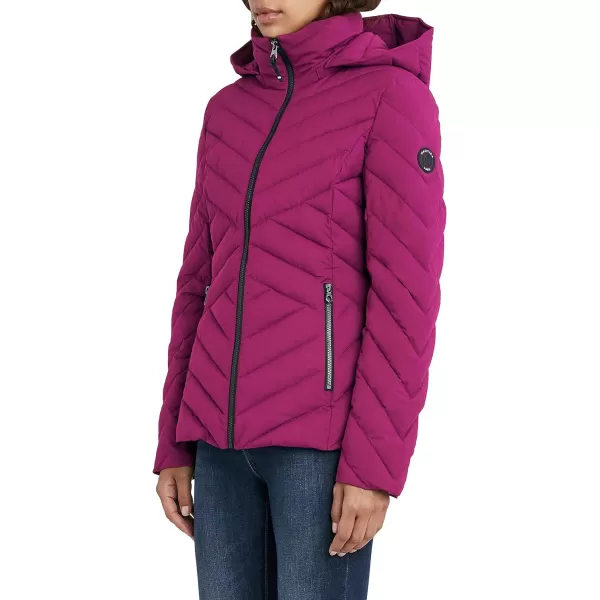 Nautica Womens Short Stretch Lightweight Puffer Jacket with Removeable HoodVintage Raspberry