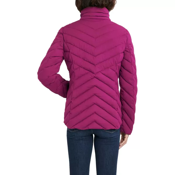 Nautica Womens Short Stretch Lightweight Puffer Jacket with Removeable HoodVintage Raspberry