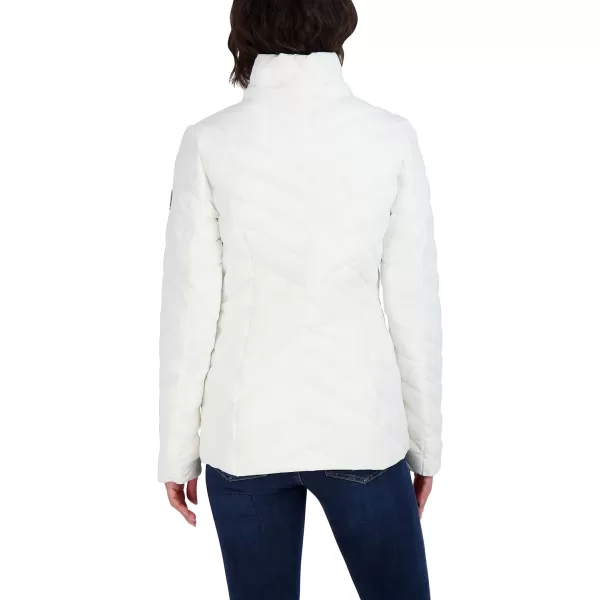 Nautica Womens Short Stretch Lightweight Puffer Jacket with Removeable HoodWinter White