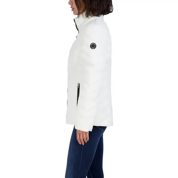 Nautica Womens Short Stretch Lightweight Puffer Jacket with Removeable HoodWinter White