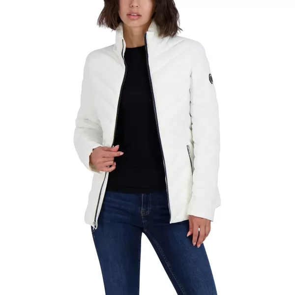 Nautica Womens Short Stretch Lightweight Puffer Jacket with Removeable HoodWinter White