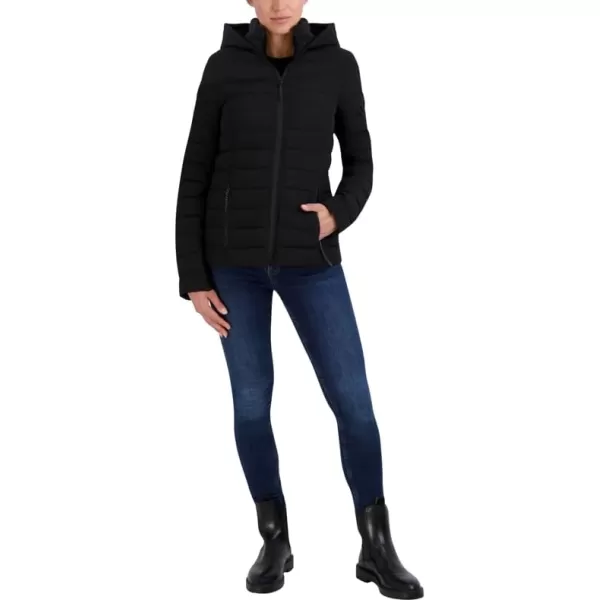 Nautica Womens Short Stretch Packable Jacket with HoodBlack