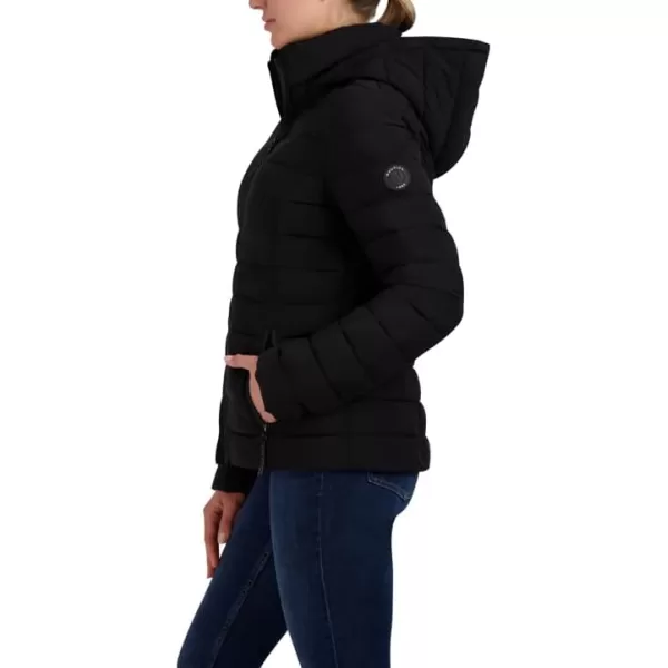 Nautica Womens Short Stretch Packable Jacket with HoodBlack