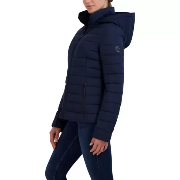 Nautica Womens Short Stretch Packable Jacket with HoodNavy Seas