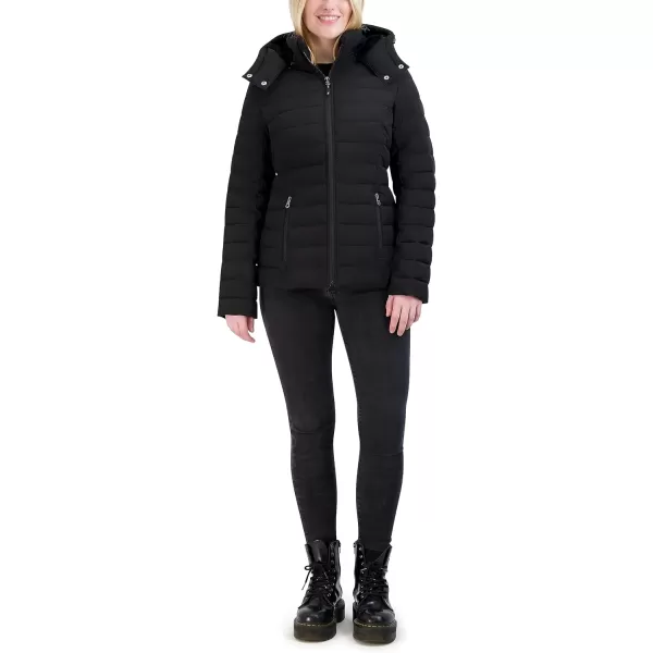 Nautica Womens Short Stretch Puffer Jacket with Fur HoodBlack