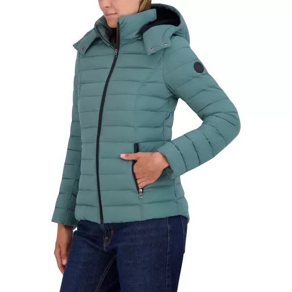 Nautica Womens Short Stretch Puffer Jacket with Fur HoodDeep Sea