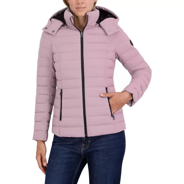 Nautica Womens Short Stretch Puffer Jacket with Fur HoodElderberry