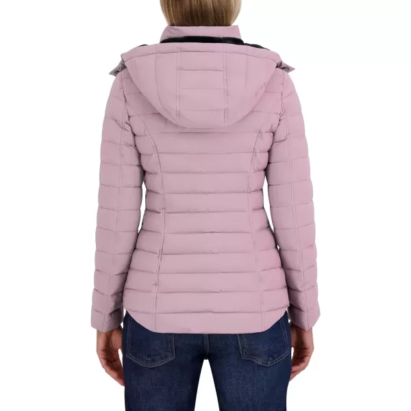 Nautica Womens Short Stretch Puffer Jacket with Fur HoodElderberry