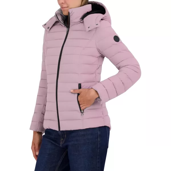 Nautica Womens Short Stretch Puffer Jacket with Fur HoodElderberry