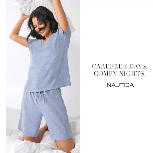 Nautica Womens Sleepwear Cotton Jersey Knit Pajama Bermuda Sleep Shorts Regular and Plus SizeHeather Blue