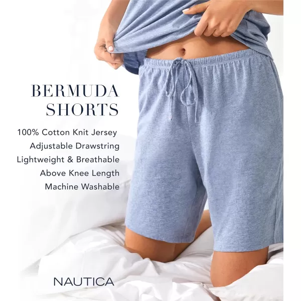 Nautica Womens Sleepwear Cotton Jersey Knit Pajama Bermuda Sleep Shorts Regular and Plus SizeHeather Blue
