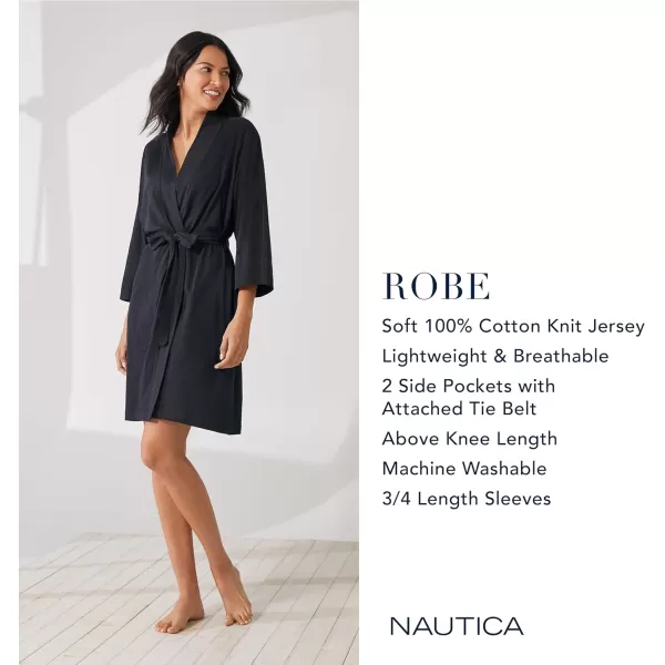 Nautica Womens Sleepwear Cotton Jersey Knit Robe Regular and Plus SizeBlack