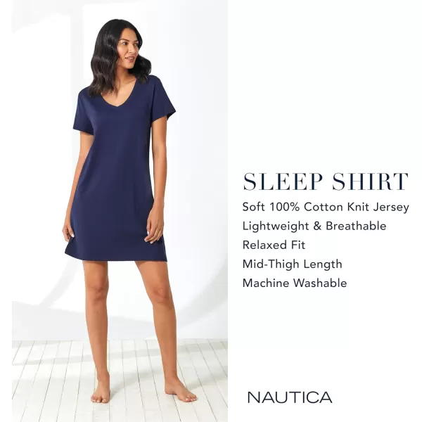 Nautica Womens Sleepwear Cotton Jersey Knit VNeck Sleep Shirt Dress Regular and Plus SizeBlack