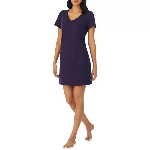 Nautica Womens Sleepwear Cotton Jersey Knit VNeck Sleep Shirt Dress Regular and Plus SizeEggplant