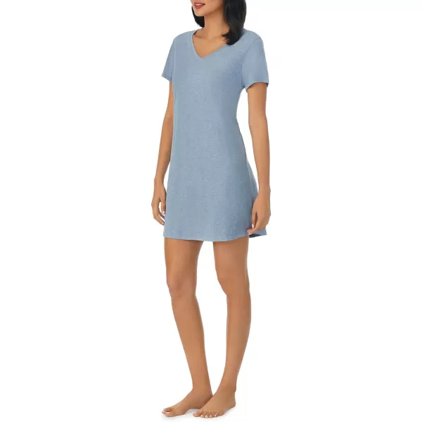 Nautica Womens Sleepwear Cotton Jersey Knit VNeck Sleep Shirt Dress Regular and Plus SizeHeather Blue