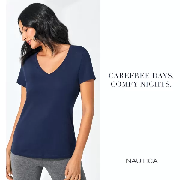 Nautica Womens Sleepwear Cotton Jersey Knit VNeck Sleep Top Pajama Shirt Regular and Plus SizeBlack