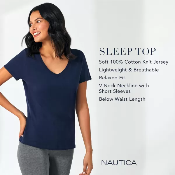 Nautica Womens Sleepwear Cotton Jersey Knit VNeck Sleep Top Pajama Shirt Regular and Plus SizeBlack