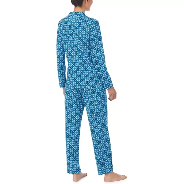 Nautica Womens Sleepwear Long Sleeve Button Down Shirt and Pant 2Piece Pajama SetBlue Geo Print