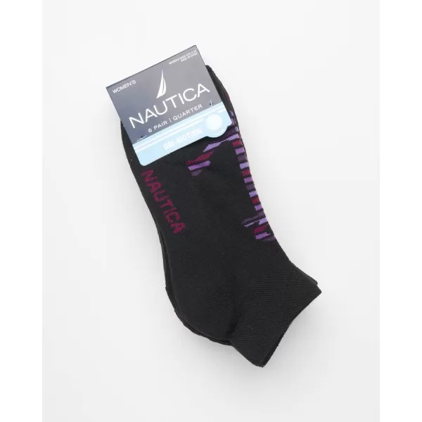 Nautica Womens Socks  Athletic Cushion Quarter Cut Socks 6 PackAll Black