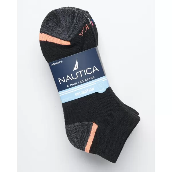 Nautica Womens Socks  Athletic Cushion Quarter Cut Socks 6 PackBlack