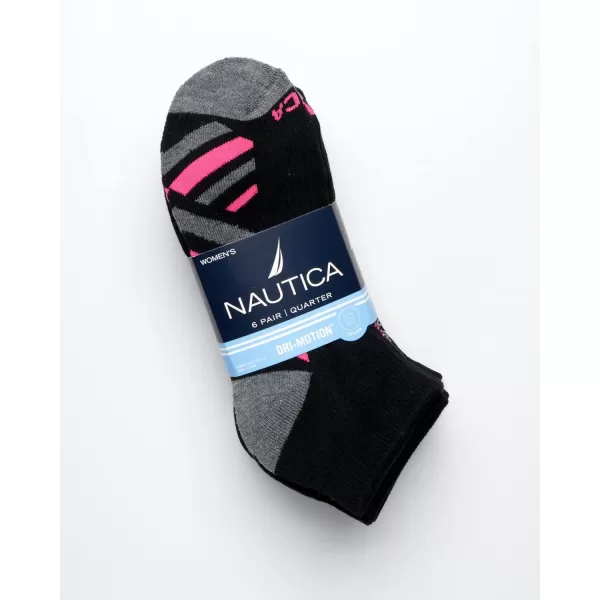 Nautica Womens Socks  Athletic Cushion Quarter Cut Socks 6 PackBlack Stripe