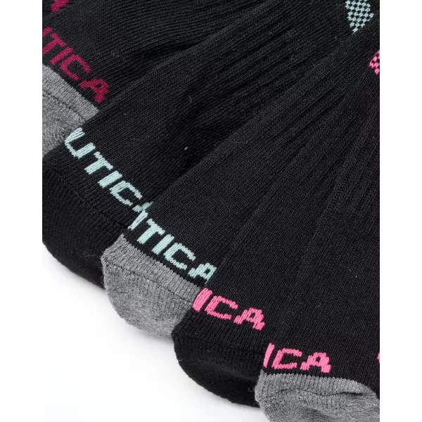 Nautica Womens Socks  Athletic Cushion Quarter Cut Socks 6 PackBlack Stripe