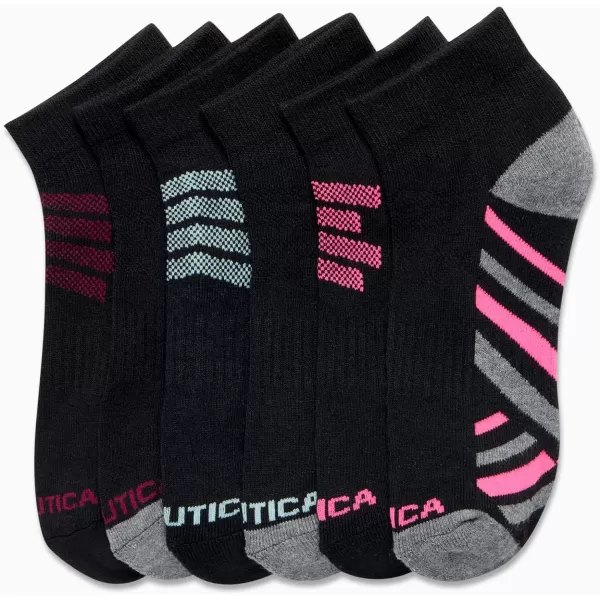 Nautica Womens Socks  Athletic Cushion Quarter Cut Socks 6 PackBlack Stripe