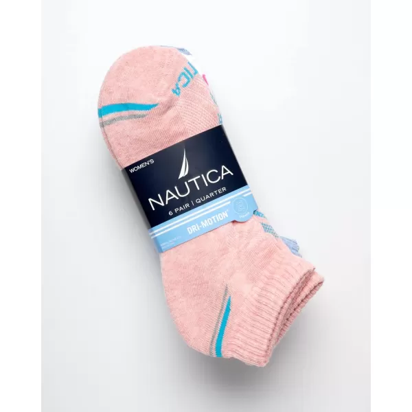 Nautica Womens Socks  Athletic Cushion Quarter Cut Socks 6 PackPink Heather Assorted