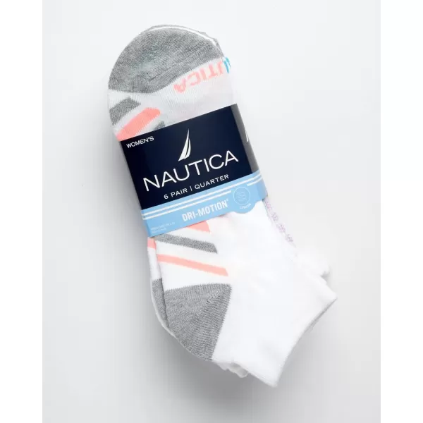 Nautica Womens Socks  Athletic Cushion Quarter Cut Socks 6 PackWhite Stripe