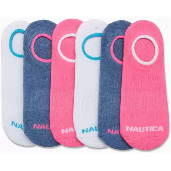 Nautica Womens Socks  No Show Cuff Liners 6 PackPink Multi