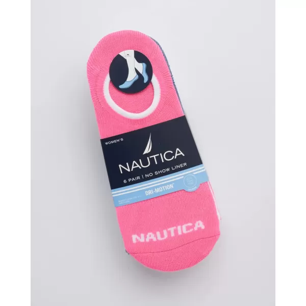 Nautica Womens Socks  No Show Cuff Liners 6 PackPink Multi