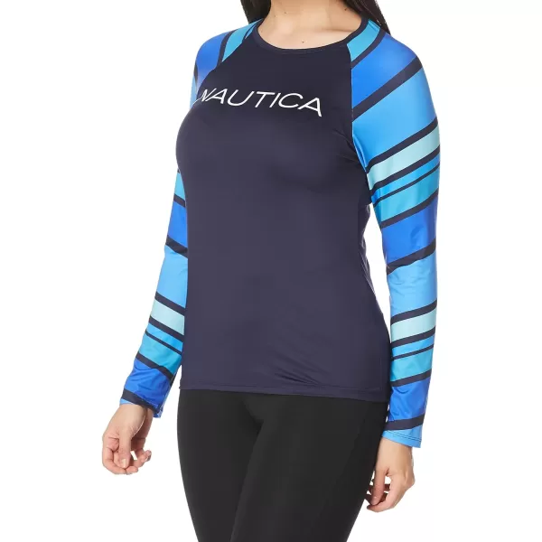 Nautica Womens Standard Long Sleeve Rashguard UPF 30 Uv Sun Protection Swim ShirtBlue