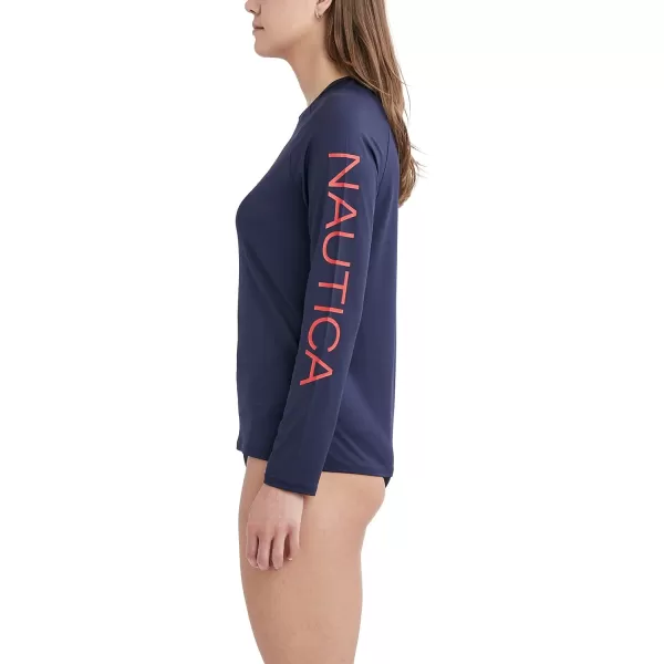 Nautica Womens Standard Long Sleeve Rashguard UPF 30 Uv Sun Protection Swim ShirtDeep Sea